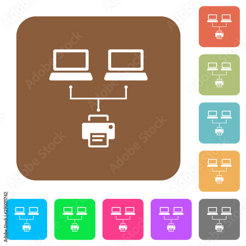 Network printing rounded square flat icons