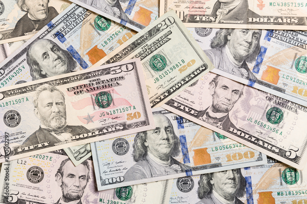 US Dollar bills. one hundred dollar bills background. Top view of business concept on background with copy space US Dollar bills. one hundred dollar bills background. Top view of business concept on background with copy space
