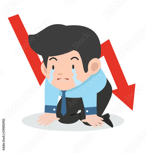 businessman crying sad graph arrow going down
