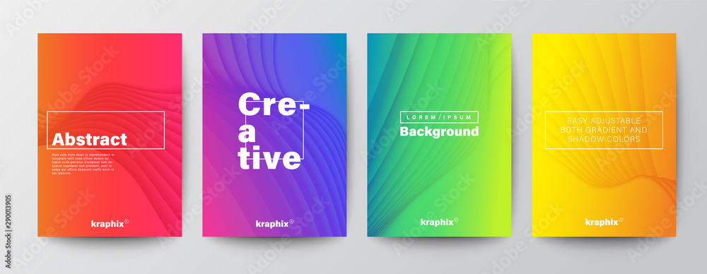 Set of minimal abstract curved wave shape on vivid gradient colors background for Brochure, Flyer, Poster, leaflet, Annual report, Book cover, Graphic Design Layout template, A4 size - obrazy, fototapety, plakaty 