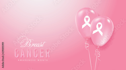 Breast cancer october awareness month pink balloons banner background,vector illustration