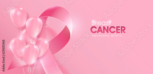 Breast cancer october awareness month pink balloons banner background,vector illustration