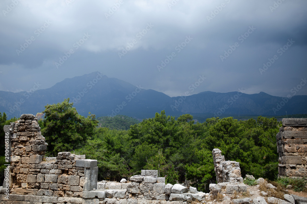 Views of the Bay Phaselis and Tahtali mountain, Kemer