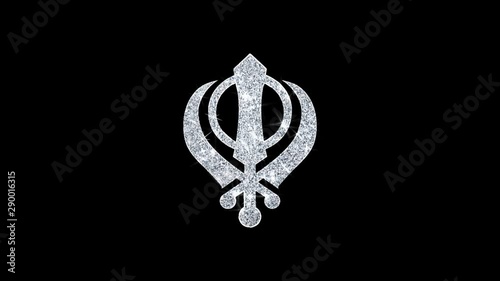 Khanda, religion, religious symbol, sikhism Icon Sparkling Shining White Blinking Particles Diamond Glitter Loop Light 4K Animation Alpha Channel. photo