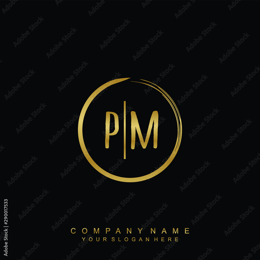 PM initials with a golden circle brush template PM initials with a golden circle brush template