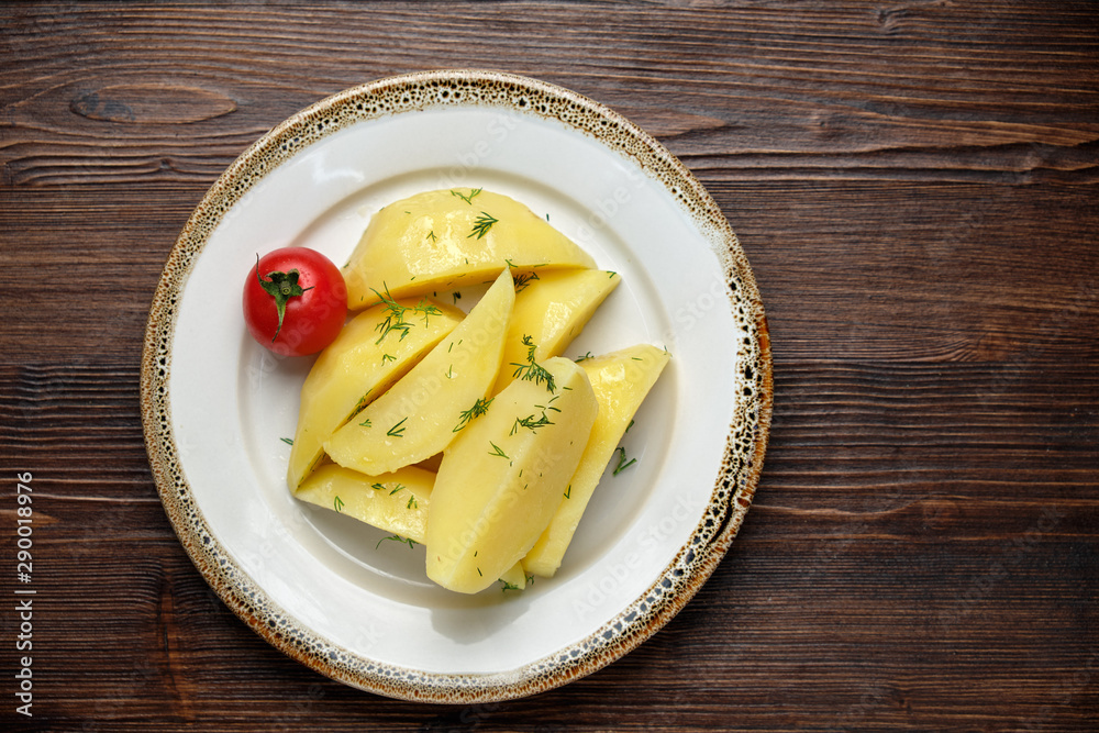 Boiled potato wedges. Restaurant menu Boiled potato wedges. Restaurant menu