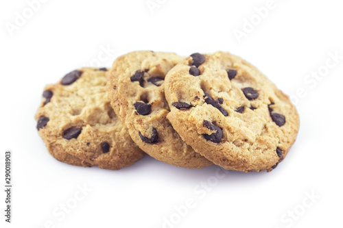 pile cookie chocolate on white background.