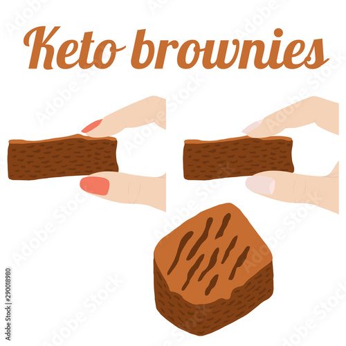 female fingers holding keto brownies for losing weight diet vector illustration