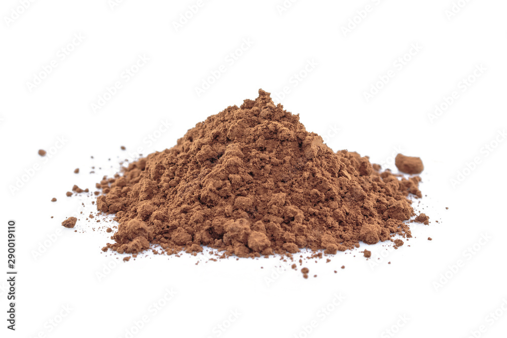 pile cocoa powder on white background. pile cocoa powder on white background.