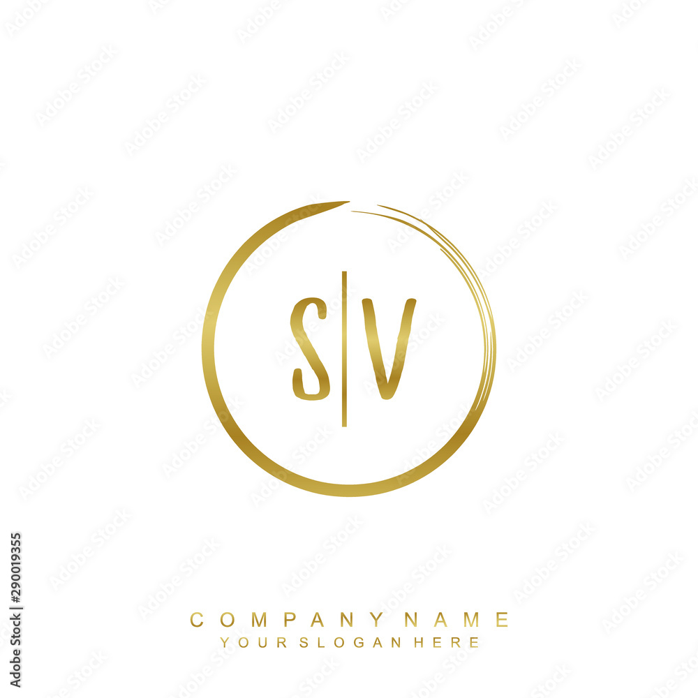 Fototapeta premium SV initials with a golden circle brush template