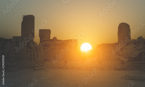 Obraz na plátně post-apocalyptic 3d destroyed town