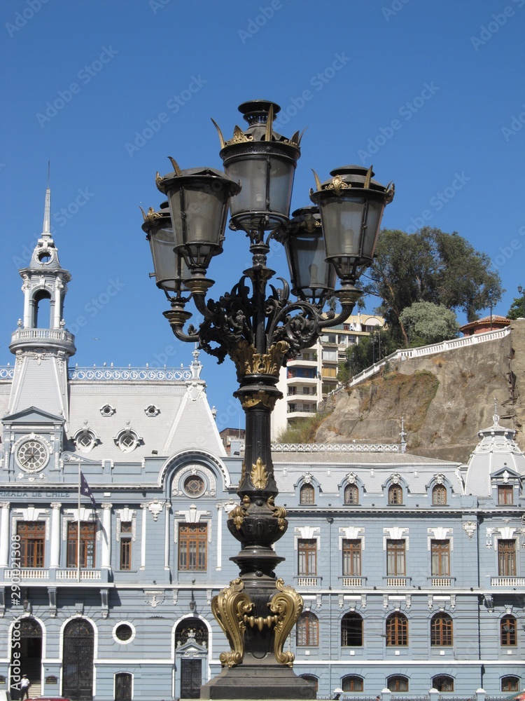 lantern at the street in Valparaiso city, Chili