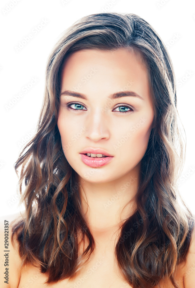 young pretty brunette real woman close up isolated on white background. Fancy fashion makeup, natural look spa young pretty brunette real woman close up isolated on white background. Fancy fashion makeup, natural look spa
