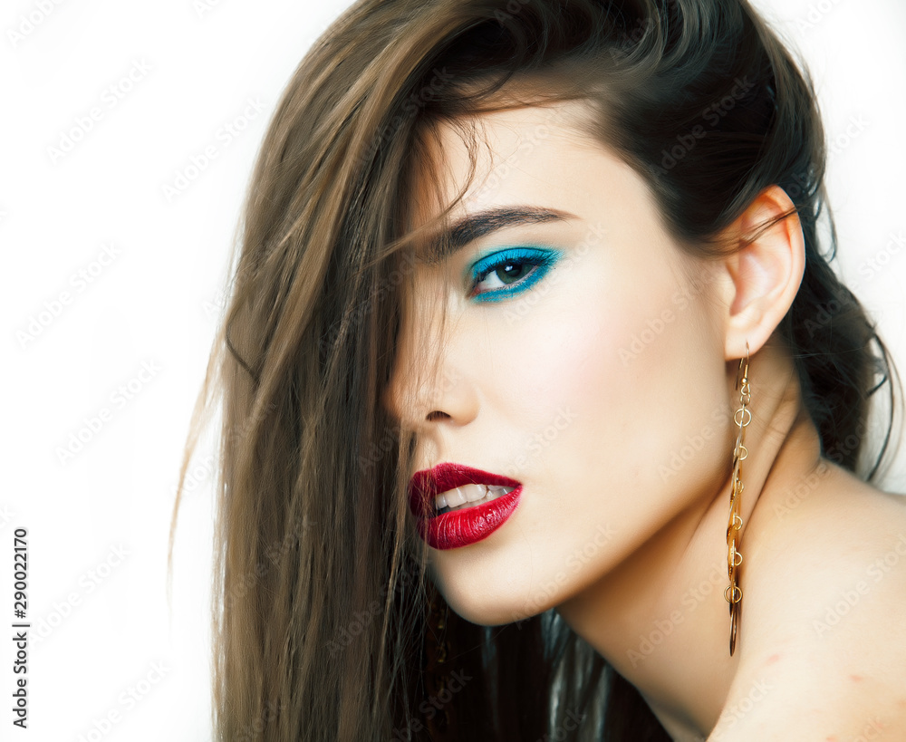 young pretty woman with bright fashion makeup hair on face, lifestyle people concept young pretty woman with bright fashion makeup hair on face, lifestyle people concept
