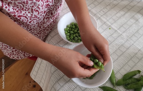 Person shelling fresh peas