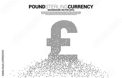 Vector money pound sterling currency icon from pixel transform. Concept for digital financial network connection.