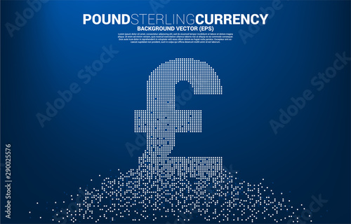 Vector money pound sterling currency icon from pixel transform. Concept for digital financial network connection.