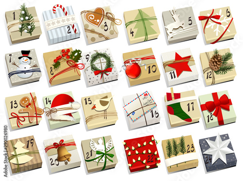 Advent calendar - Christmas gifts with dates of advent calendar