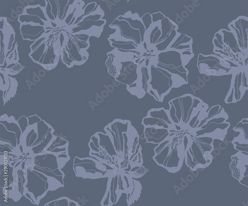 Seamless floral pattern with hibiscus and ornamental hand drawing decorative background. Ethnic seamless pattern ornament. Vector pattern. Print for textile, cloth, wallpaper, scrapbooking