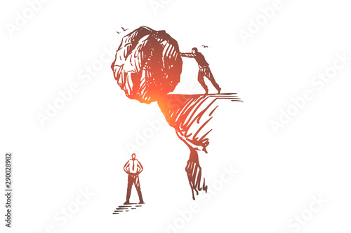 Competitors elimination, rivalry concept sketch. Hand drawn isolated vector