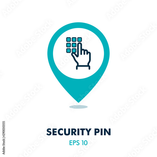 Hand finger entering pin code solid pin map icon