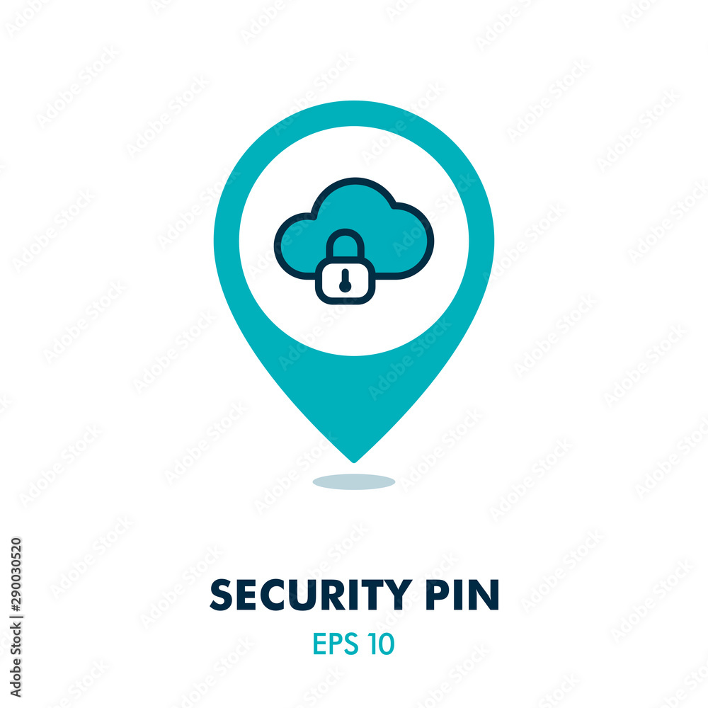 Cloud computer storage with lock pin map icon Cloud computer storage with lock pin map icon
