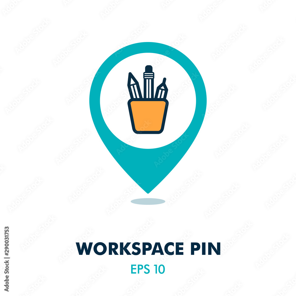Pencil stand pin map icon. Workspace sign Pencil stand pin map icon. Workspace sign