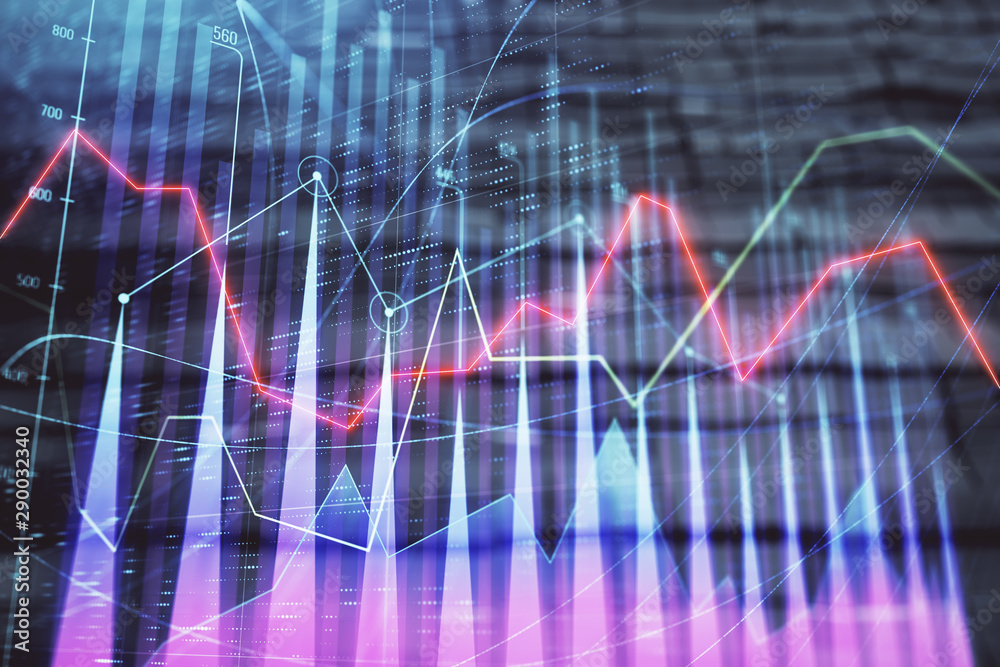Financial chart hologram with abstract background. Double exposure. Concept of market analysis Financial chart hologram with abstract background. Double exposure. Concept of market analysis