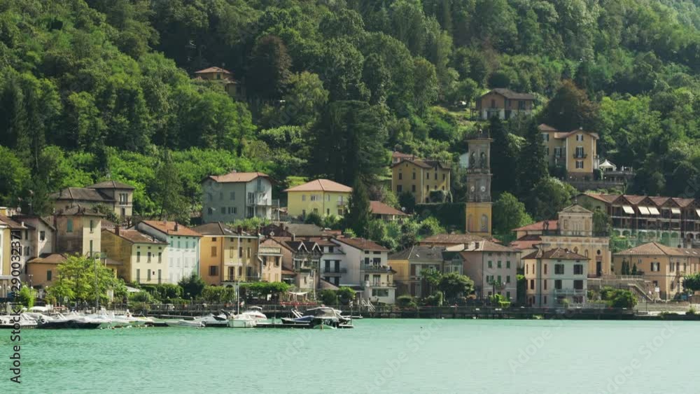 Closeup Porto Ceresio cityscape on Lake Lugano Closeup Porto Ceresio cityscape on Lake Lugano