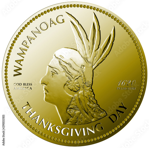 Tableau sur toile Gold coin commemorating the anniversary of Thanksgiving