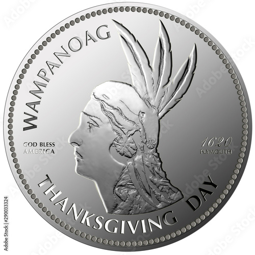 Photos Silver coin commemorating the anniversary of Thanksgiving