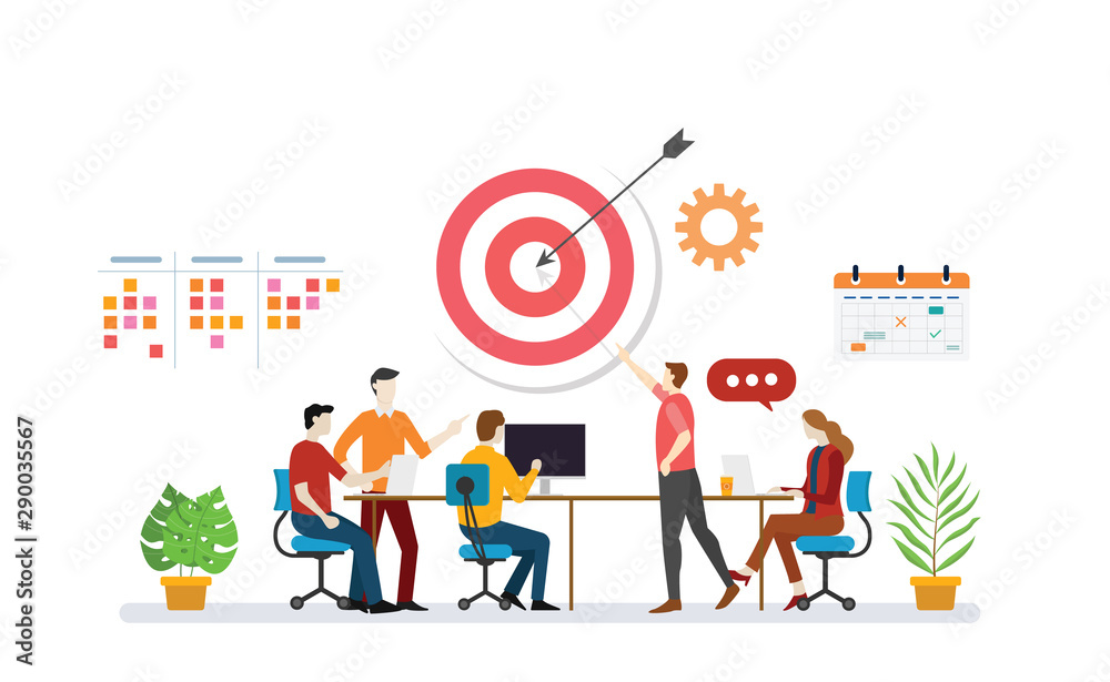 Fototapeta premium business plan target with team discussion to achieve target goals with to do list task and calendar icon - vector