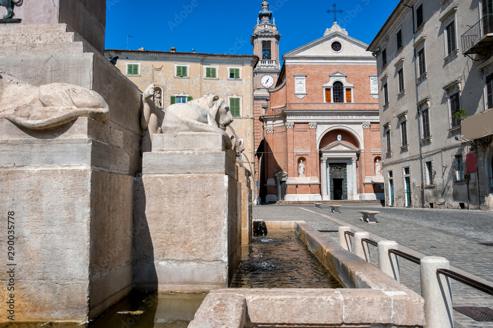 fountain in federico II square at Jesi, Marche , Italy