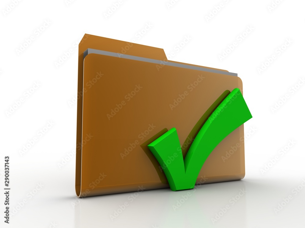 3d rendering File folder with green check mark 3d rendering File folder with green check mark