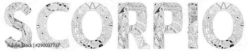 Word Scorpio. Vector zentangle object for coloring