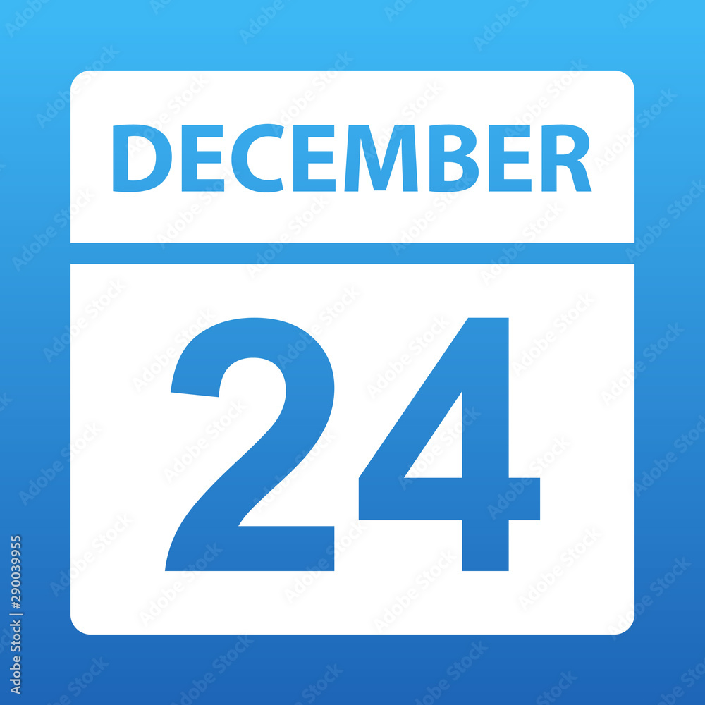 December 24. White calendar on a colored background. Day on the calendar. Twenty-fourth of december. Illustration.