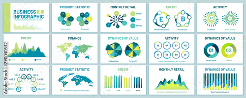 Infographic charts for presentation. Business presentations template, marketing chart graphs and finance report. Infochart bar, workflow data diagram statistic vector set