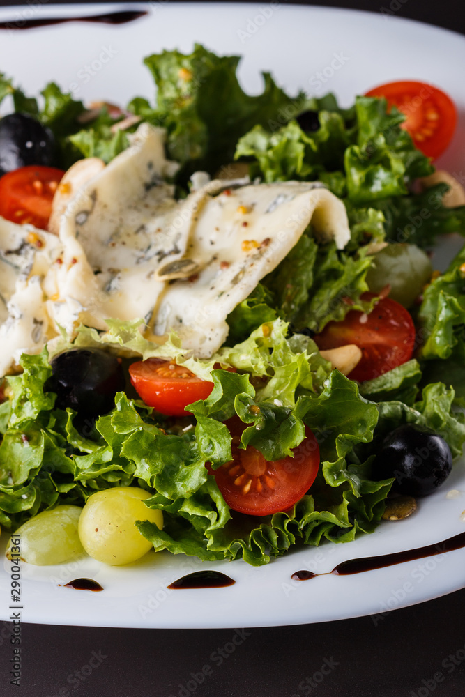 Salad provence. Mix lettuce tomato grape olive and blue cheese