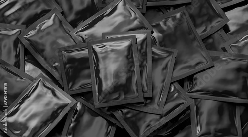 Blank black sachet packet big stack mock up