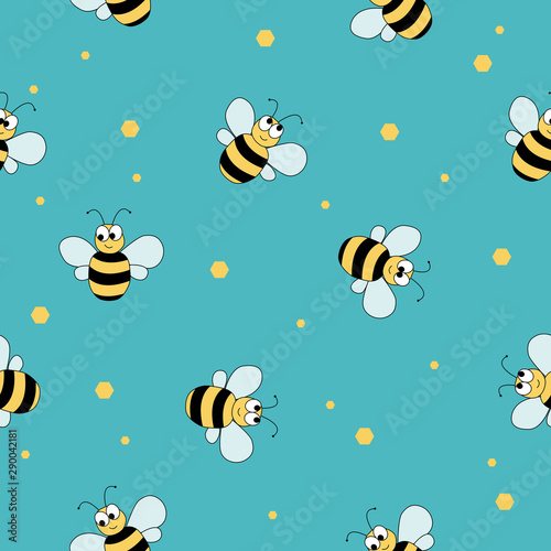 Cute seamless hand drawn pattern with flying bees. Vector illustration © Roman