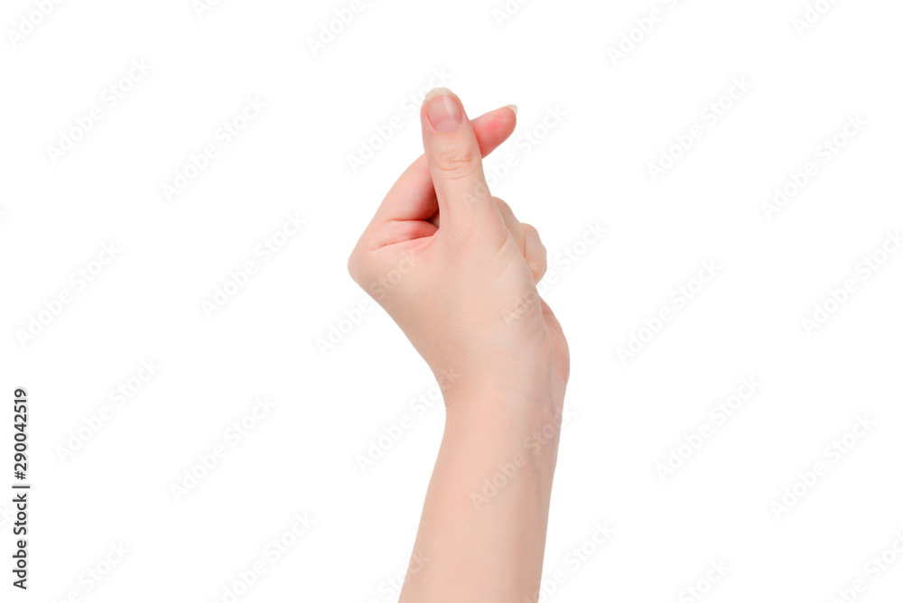 Woman hand isolated on white. Heart symbol. Woman hand isolated on white. Heart symbol.