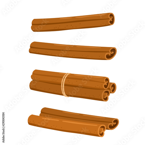 Cinnamon sticks and ground cinnamon isolated on white background.