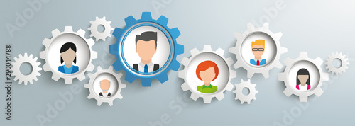 Gears Humans Teamwork Gray Header