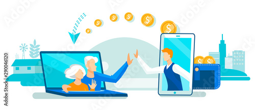 Flyer Money Transfer for Parents Cartoon Flat.