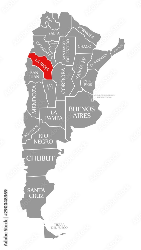 La Rioja red highlighted in map of Argentina