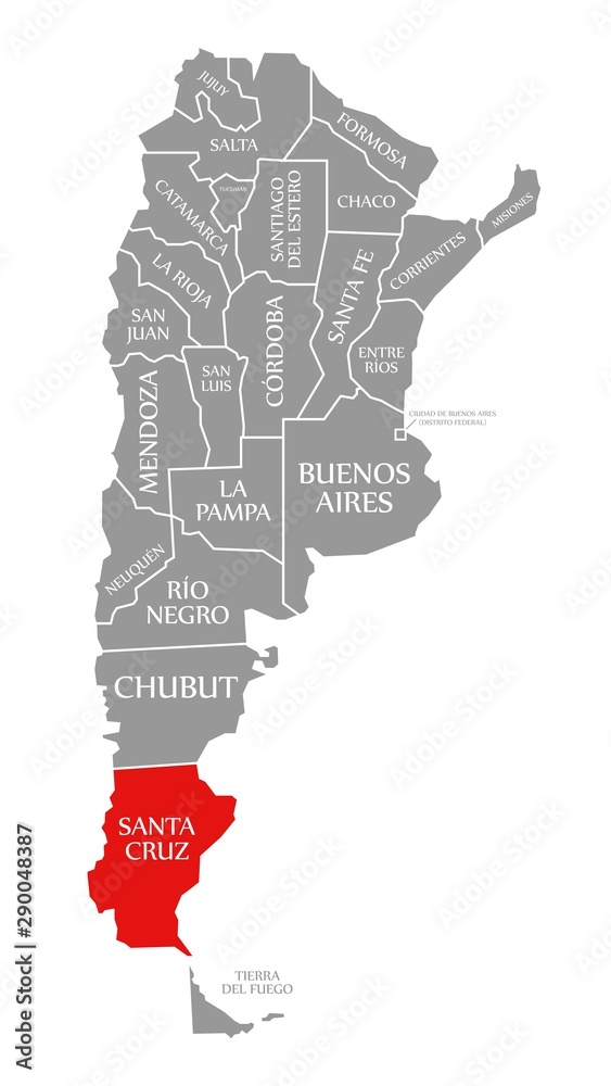 Santa Cruz red highlighted in map of Argentina