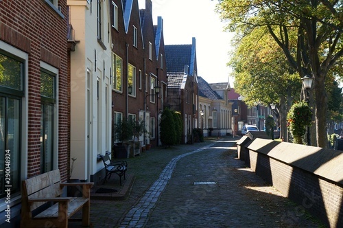 Beautiful empty street of Muiden town in Netherlands