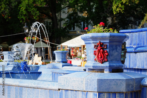 Deatail of the blue fountain in Subotica, Serbia. photo