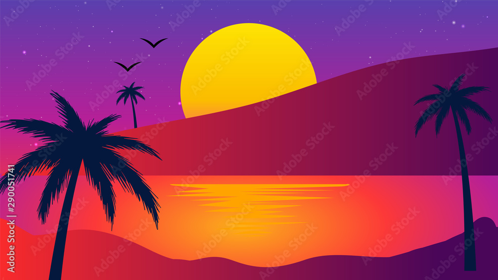 evening time, evening in desert, palm tree, dates, sea shore, sand, hills, mountains