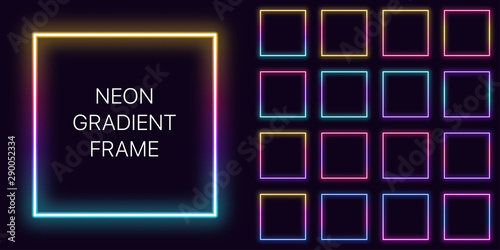 Neon gradient square Frame with copy space. Templates set of Neon gradient quadrate Border